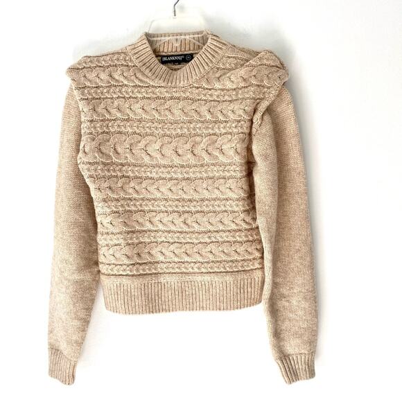 Blank NYC Horizontal Cable Crewneck Sweater Tan Aspen NWTs size XS - Picture 2 of 8